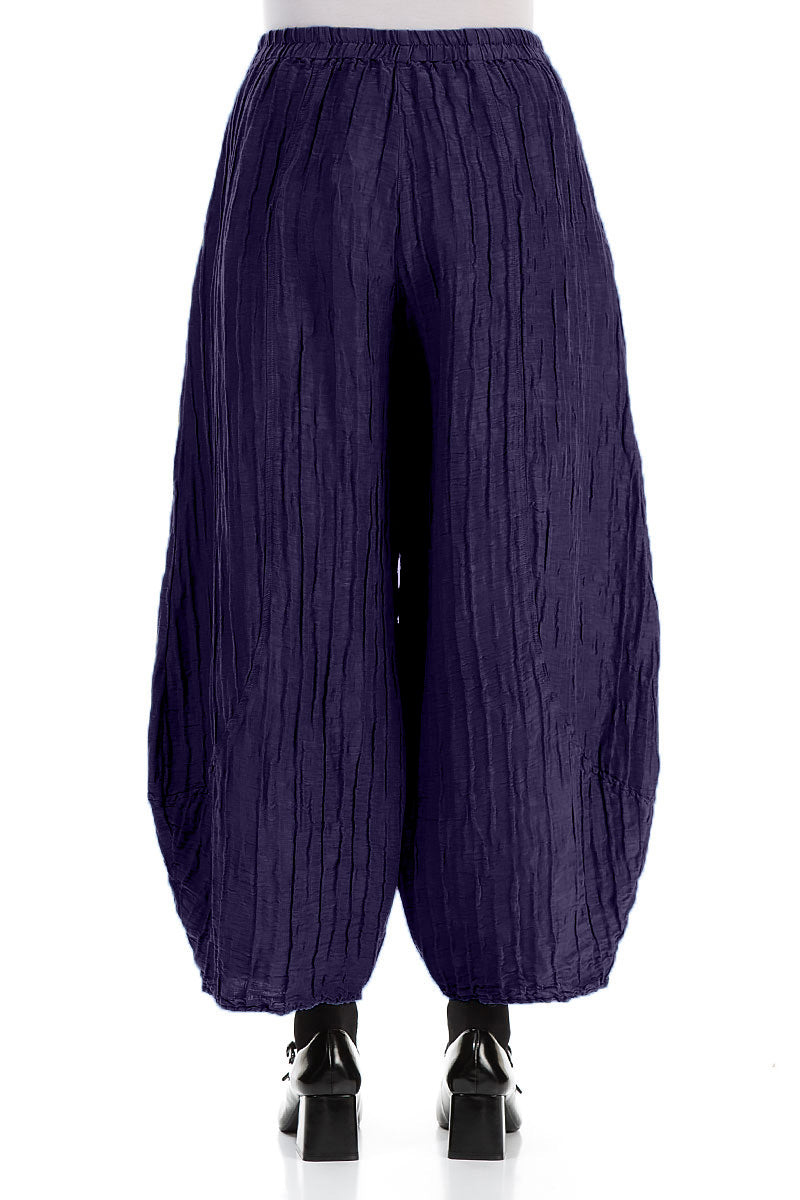 Taper Crinkled Royal Purple Silk Linen Trousers 2