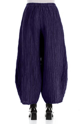Taper Crinkled Royal Purple Silk Linen Trousers 2