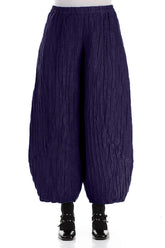 Taper Crinkled Royal Purple Silk Linen Trousers 1