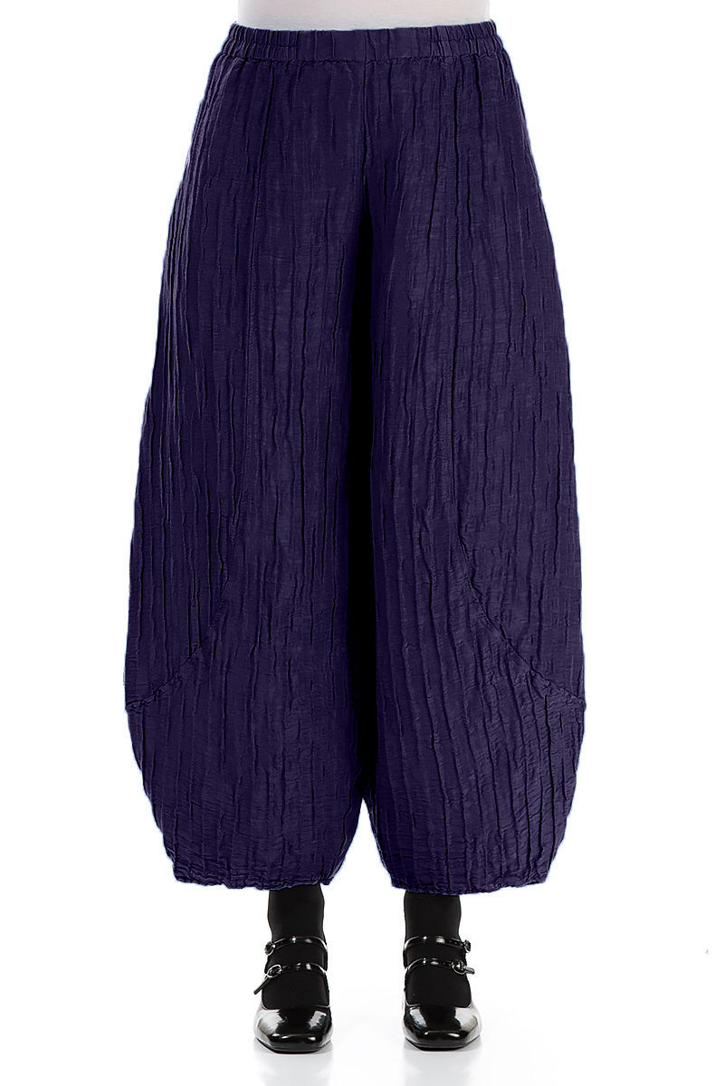 Taper Crinkled Royal Purple Silk Linen Trousers 1