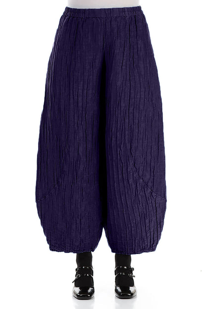 Taper Crinkled Royal Purple Silk Linen Trousers 1