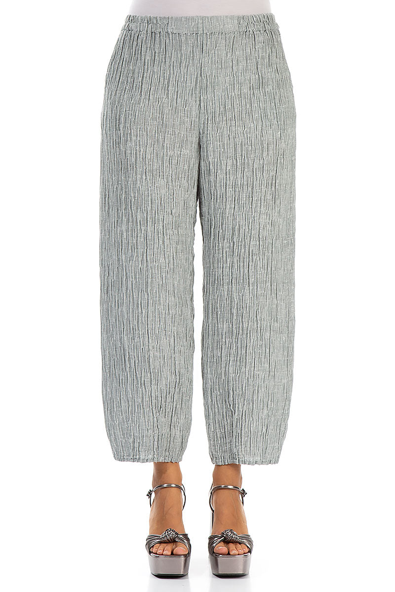 Taper Crinkled Sage Silk Trousers