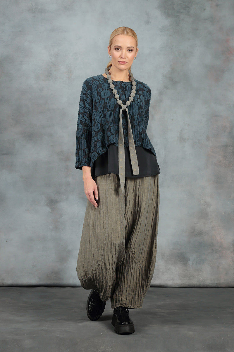 Taper Crinkled Silver Sage Silk Linen Trousers