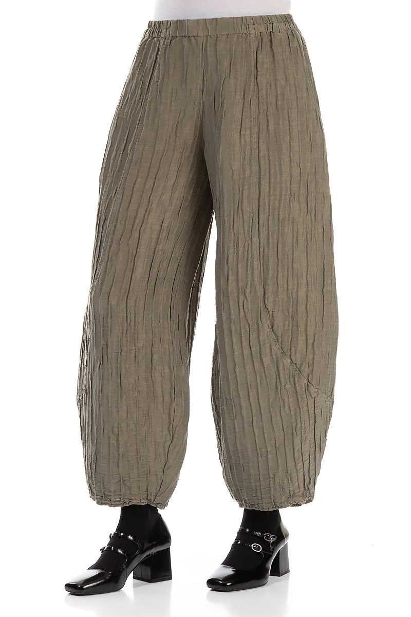 Taper Crinkled Silver Sage Silk Linen Trousers