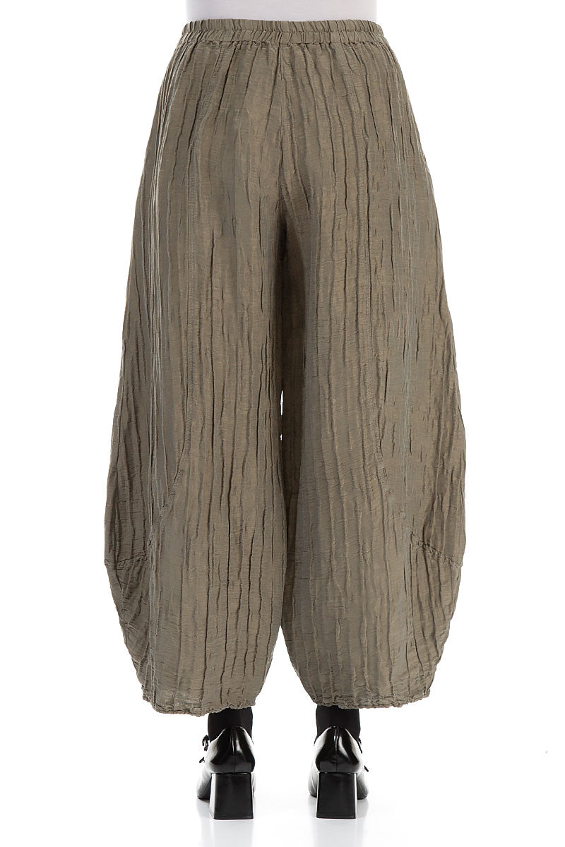 Taper Crinkled Silver Sage Silk Linen Trousers