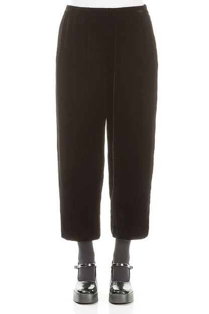 Taper Cropped Black Silk Velvet Trousers 1