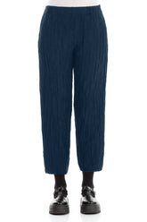 Taper Cropped Crinkled Royal Blue Silk Linen Trousers 1