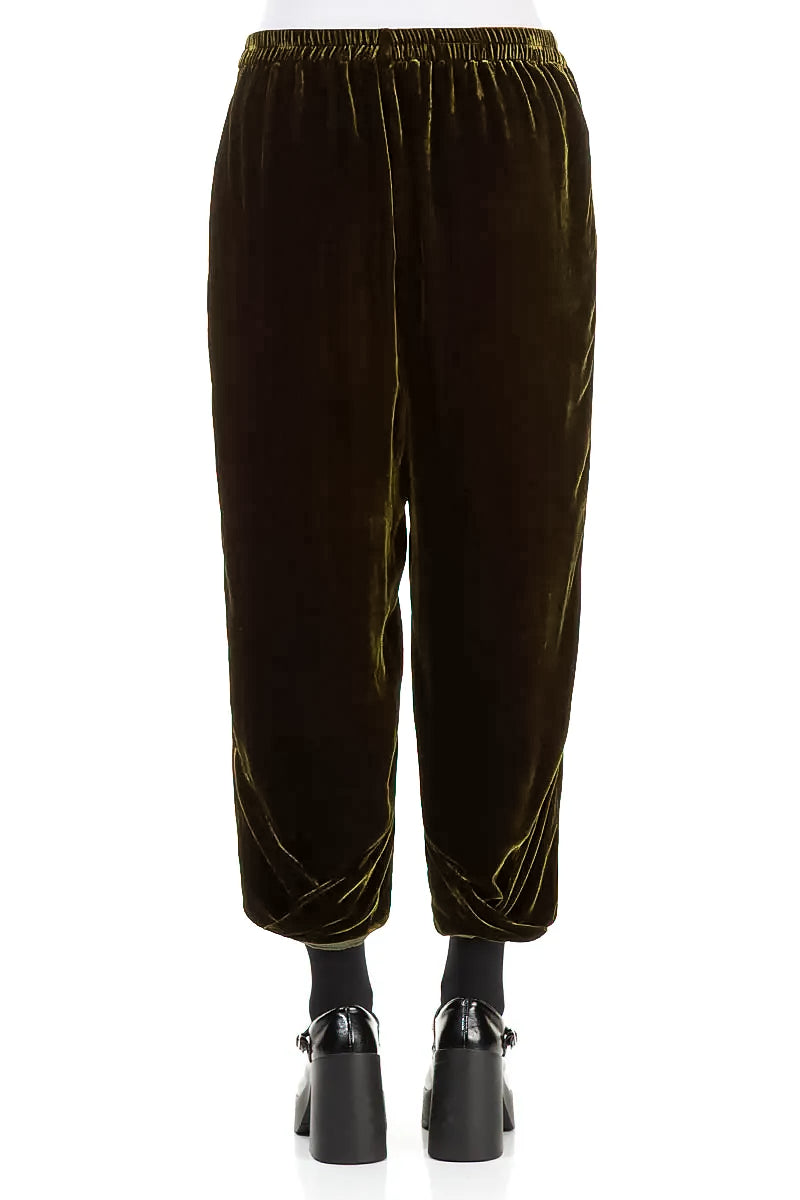 Taper Cropped Forest Mist Silk Velvet Trousers 2