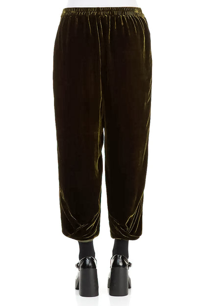 Taper Cropped Forest Mist Silk Velvet Trousers 2