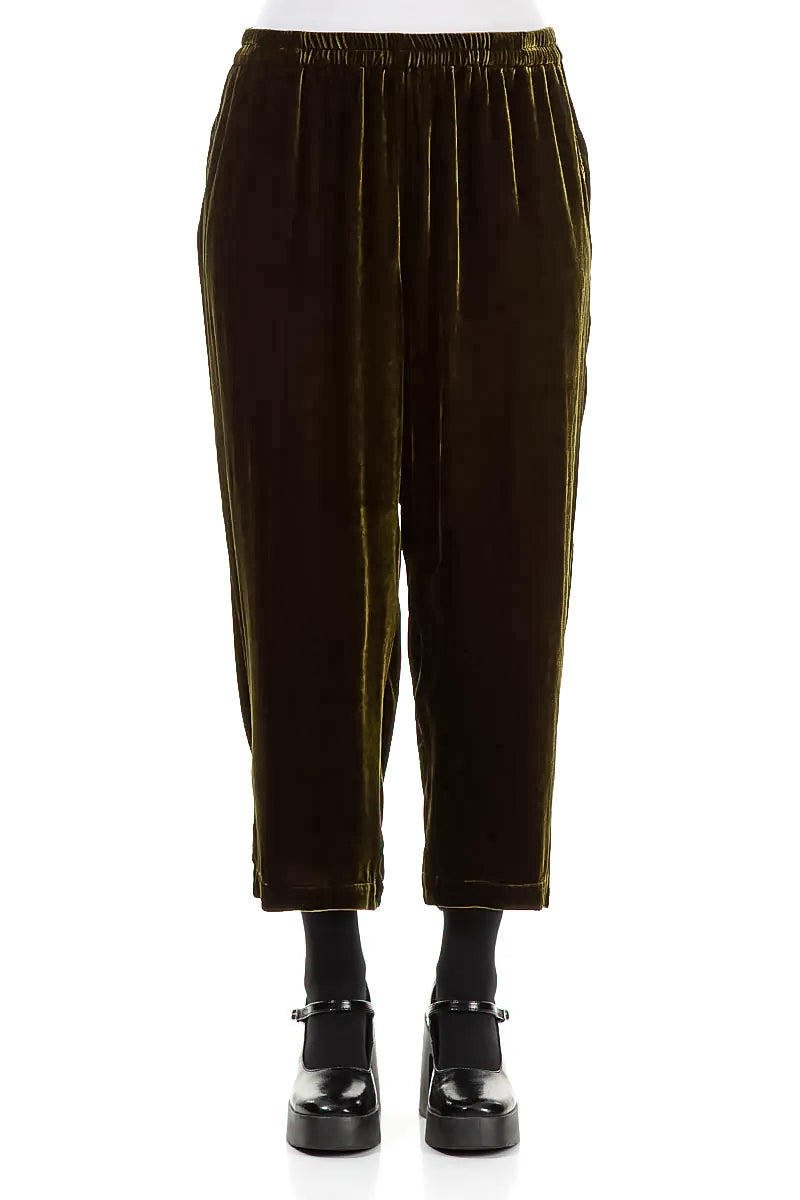 Taper Cropped Forest Mist Silk Velvet Trousers 1