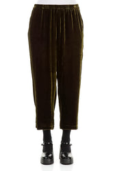 Taper Cropped Forest Mist Silk Velvet Trousers 1