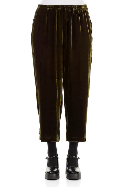 Taper Cropped Forest Mist Silk Velvet Trousers 1
