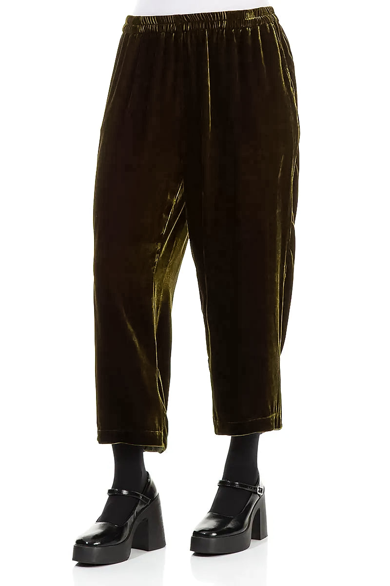 Taper Cropped Forest Mist Silk Velvet Trousers 3