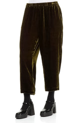 Taper Cropped Forest Mist Silk Velvet Trousers 3