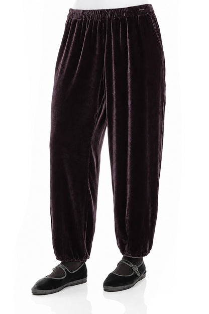 Taper Deep Plum Silk Velvet Trousers 3