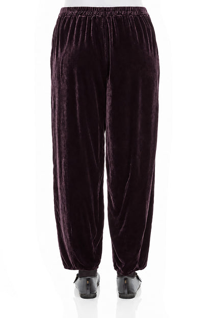 Taper Deep Plum Silk Velvet Trousers 2