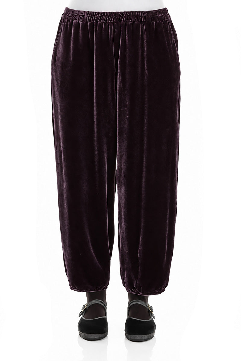 Taper Deep Plum Silk Velvet Trousers 1