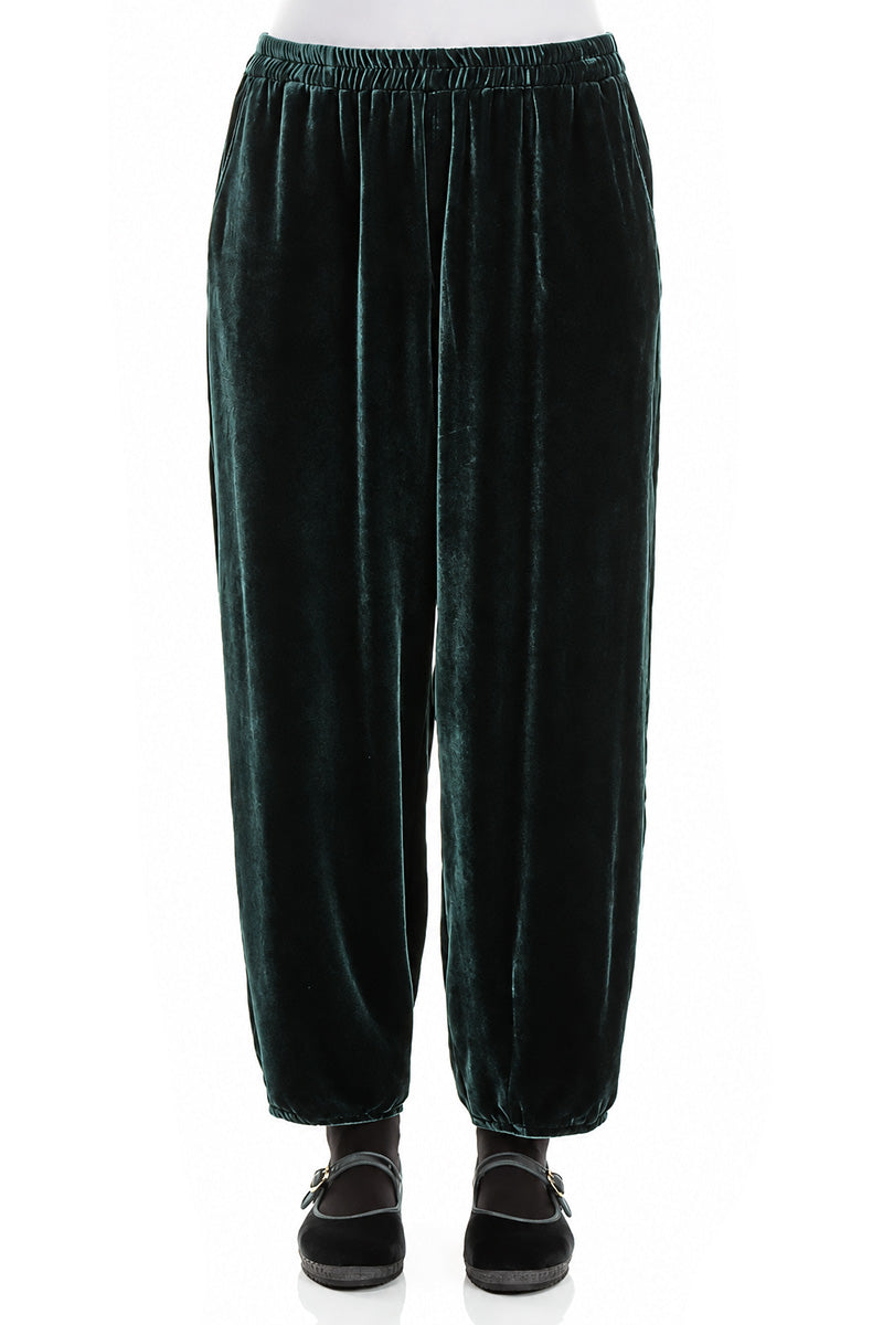 Taper Deep Turquoise Silk Velvet Trousers