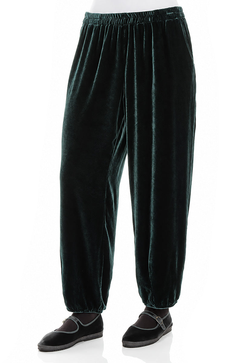 Taper Deep Turquoise Silk Velvet Trousers