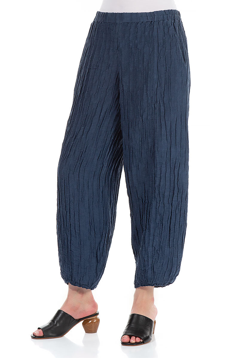 Taper Denim Blue Crinkled Trousers