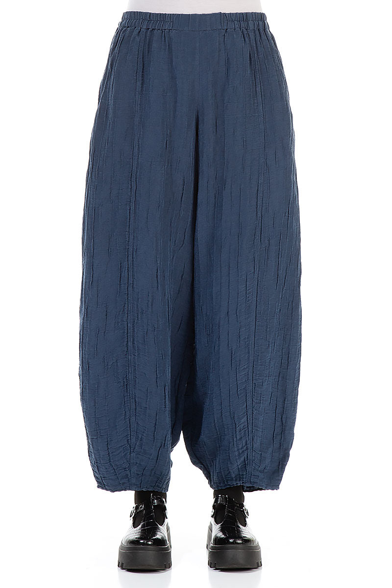 Taper Denim Blue Crinkled Trousers