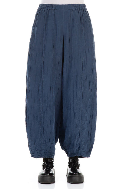 Taper Denim Blue Crinkled Trousers