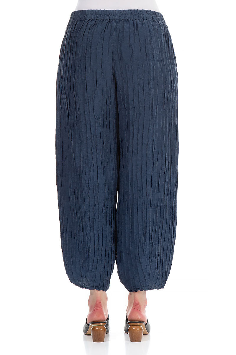 Taper Denim Blue Crinkled Trousers