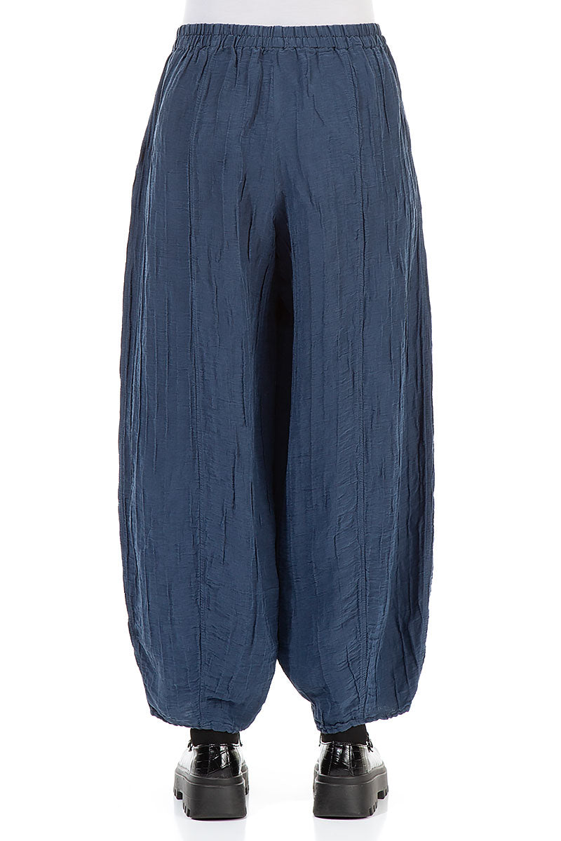 Taper Denim Blue Crinkled Trousers