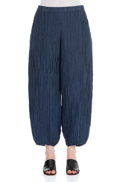 Taper Denim Blue Crinkled Trousers