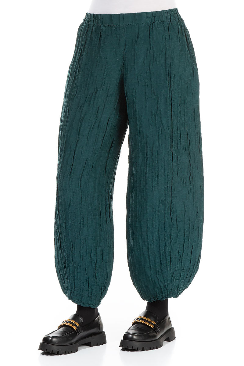 Taper Emerald Crinkled Silk Linen Trousers