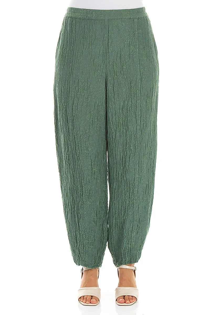 Pantalon Fuselé en Soie Sauge à Motif Floral