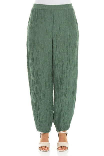 Pantalon Fuselé en Soie Sauge à Motif Floral