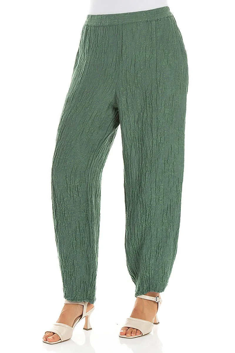 Pantalon Fuselé en Soie Sauge à Motif Floral
