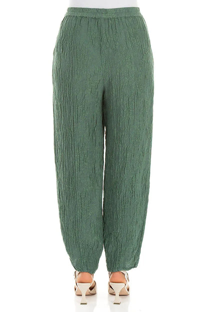 Pantalon Fuselé en Soie Sauge à Motif Floral