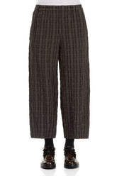 Taper Forest Brown Checkered Linen Cotton Trousers 1