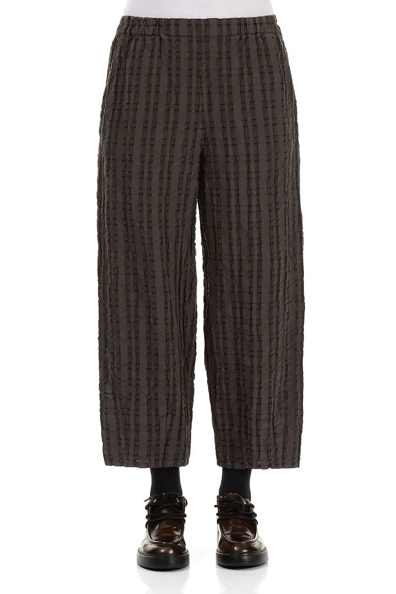 Taper Forest Brown Checkered Linen Cotton Trousers 1