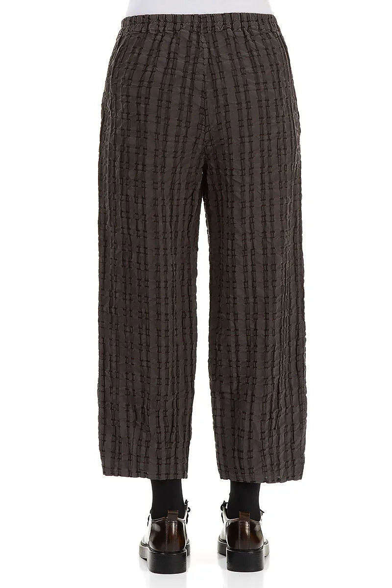 Taper Forest Brown Checkered Linen Cotton Trousers 2
