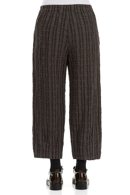 Taper Forest Brown Checkered Linen Cotton Trousers 2
