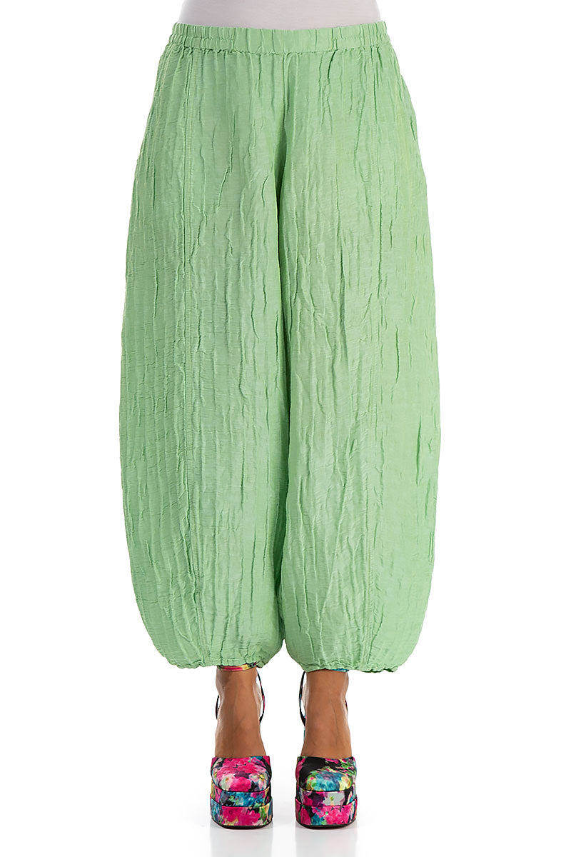 Taper Green Sorbet Crinkled Silk Linen Trousers