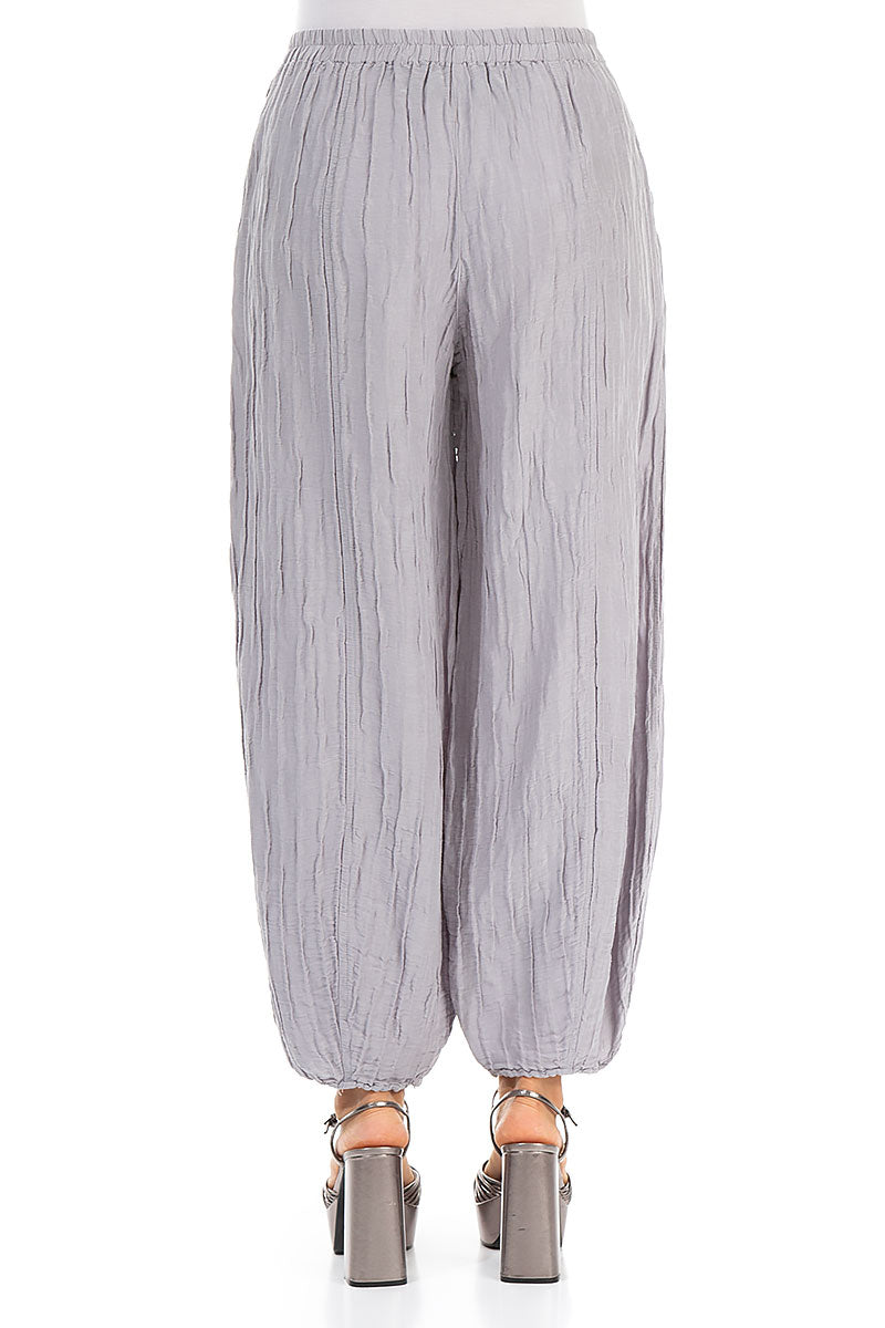 Taper Lilac Grey Crinkled Silk Linen Trousers