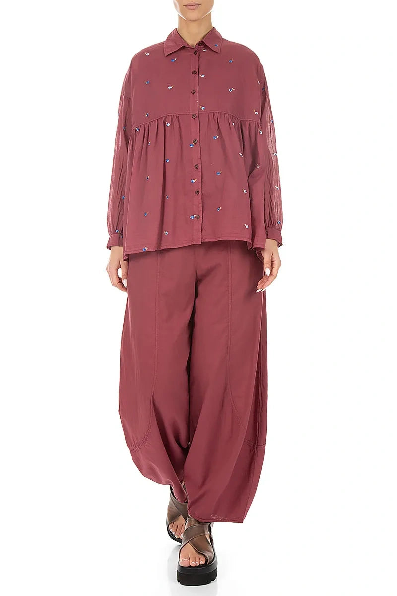 Taper Long Antique Ruby Linen Trousers 4