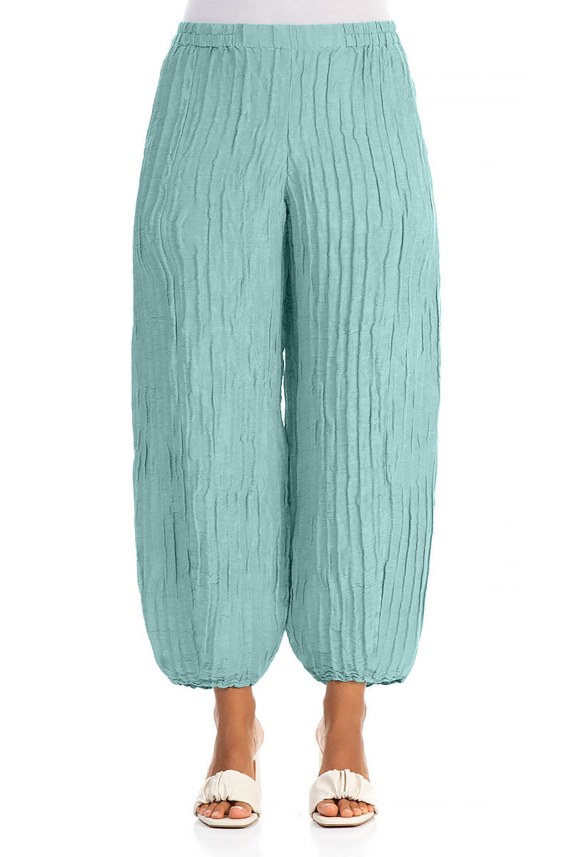 Taper Mint Crinkled Silk Linen Trousers 1