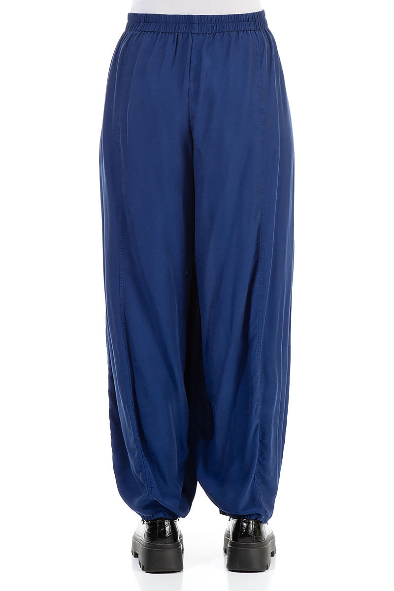 Taper Navy Silk Bamboo Trousers