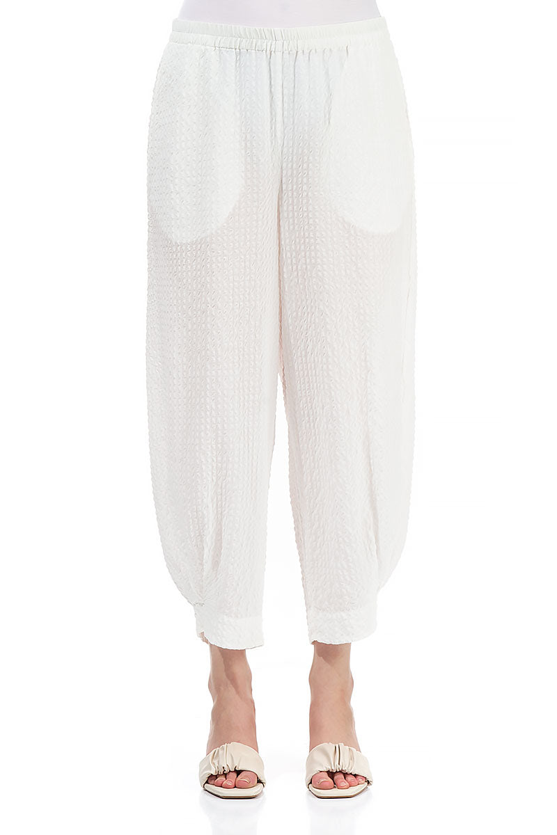 Taper Off White Textured Silk Trousers