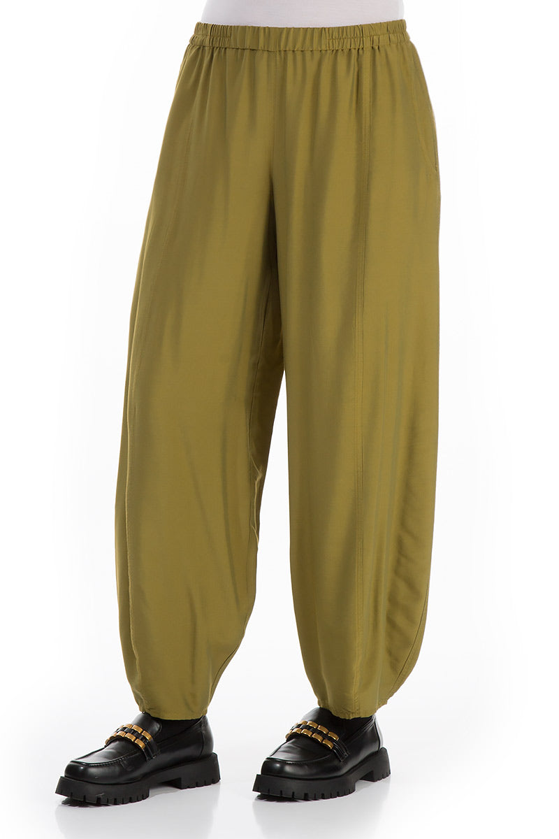 Taper Olive Silk Bamboo Trousers