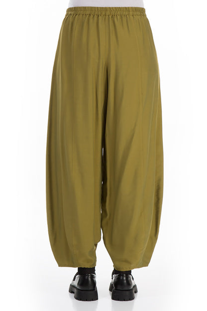 Taper Olive Silk Bamboo Trousers