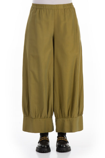 Taper Olive Silk Cotton Trousers