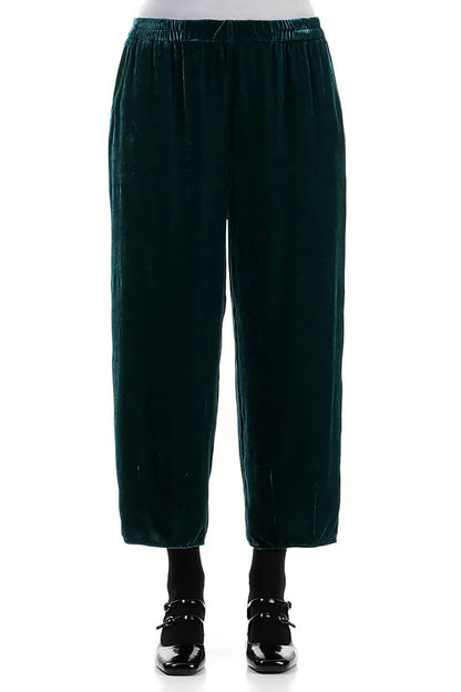 Cropped Taper Peacock Silk Velvet Trousers 1