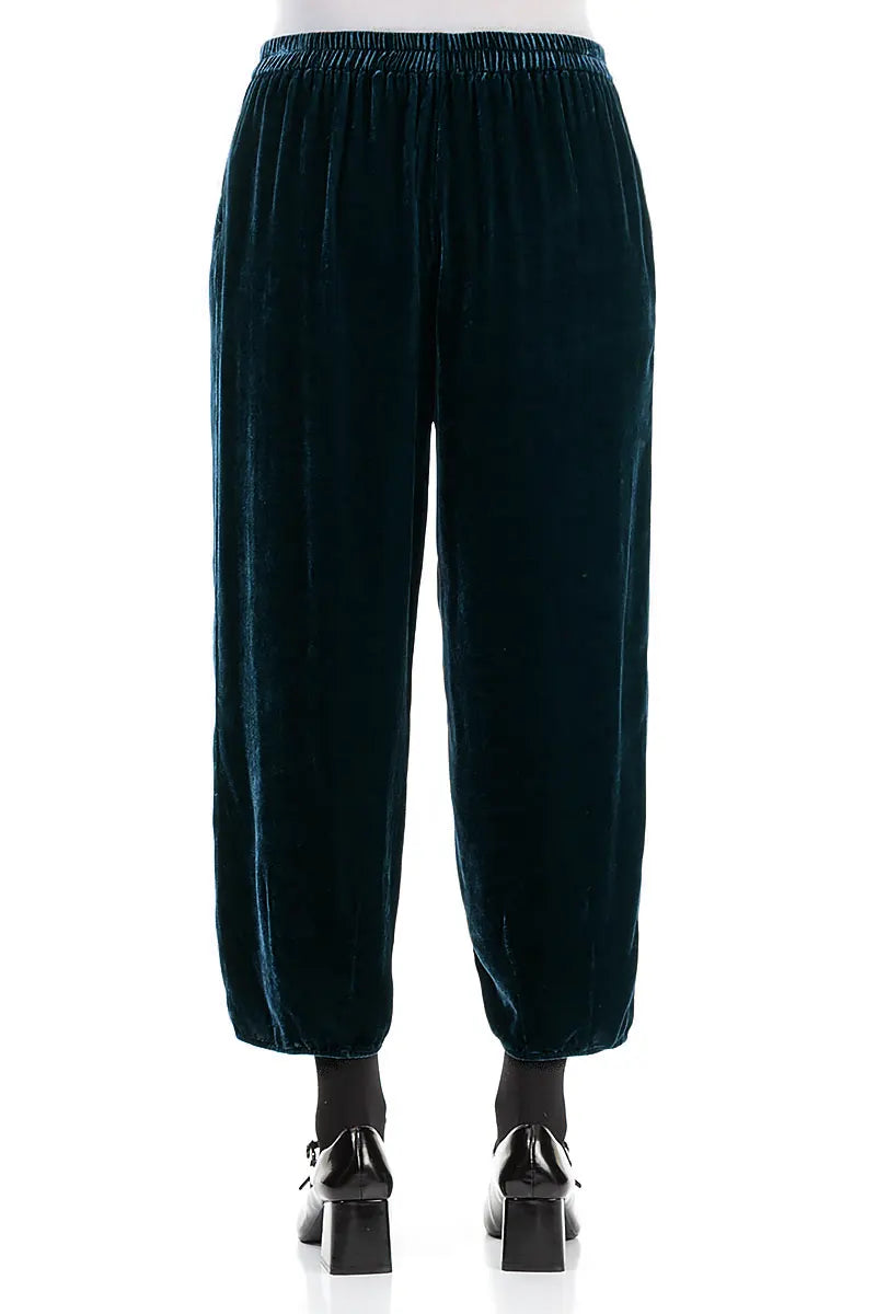 Cropped Taper Peacock Silk Velvet Trousers 2