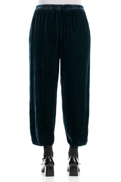 Cropped Taper Peacock Silk Velvet Trousers 2